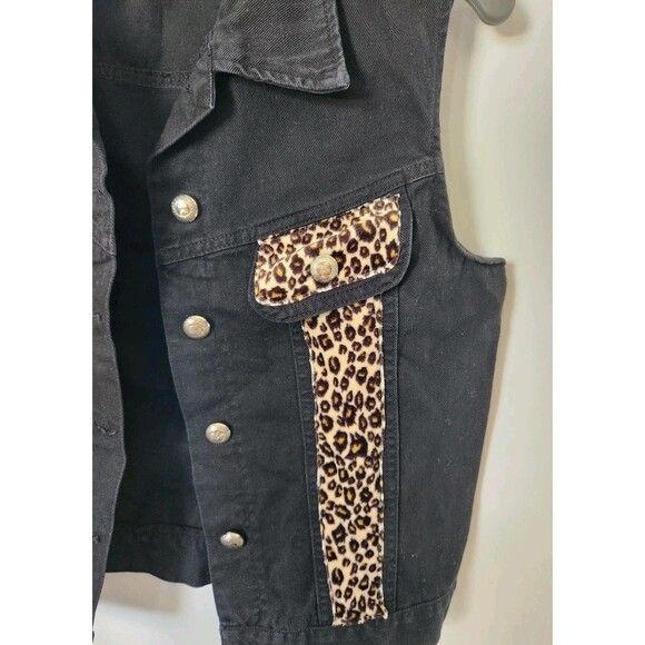 Green Field Denim Vest Womens Button Up Country Western Jean Black USA Size M? - Picture 3 of 6